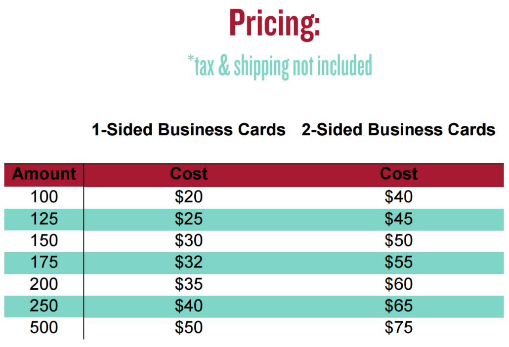 business card pricing